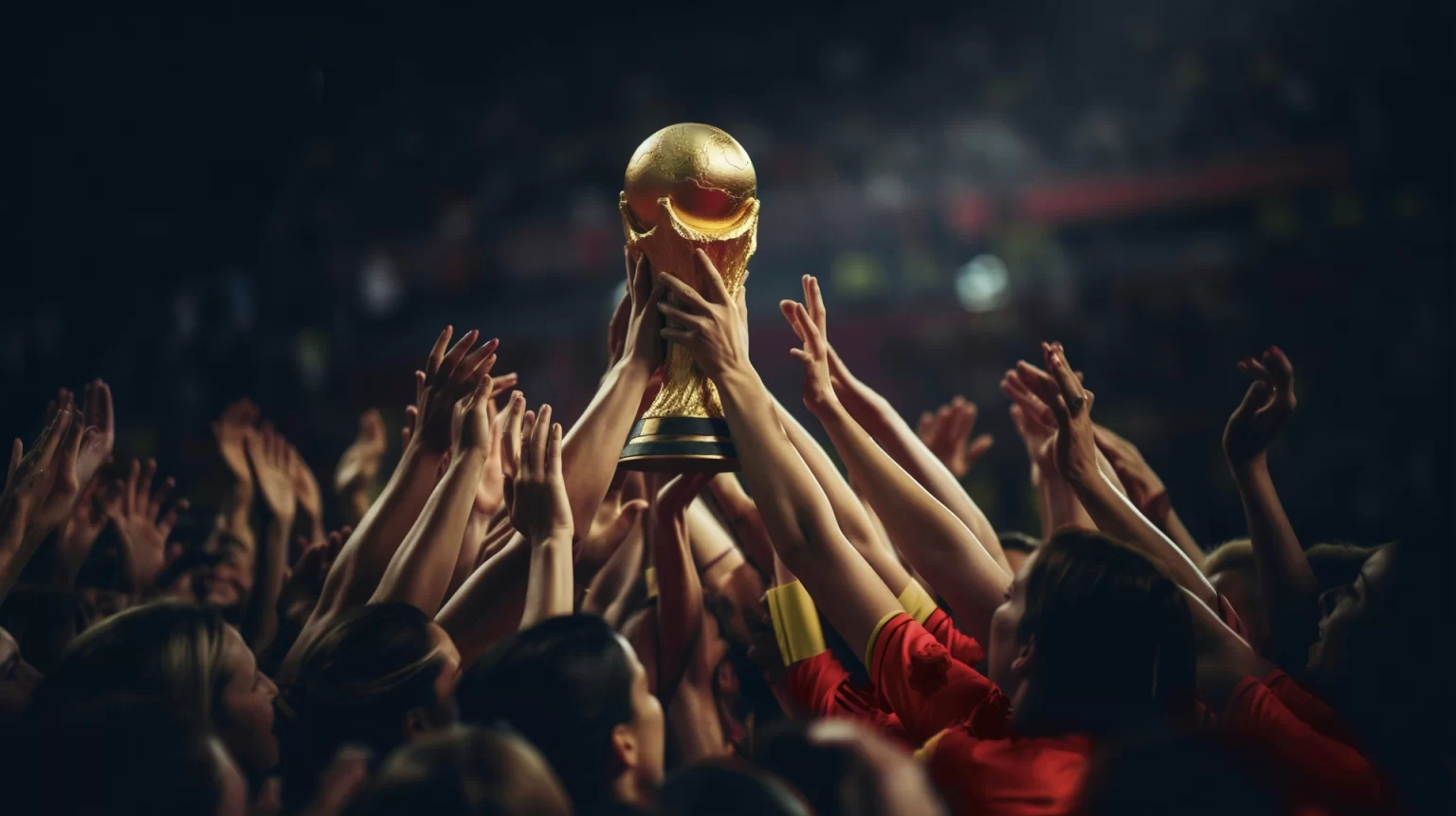 spanish team holding world cup trophy