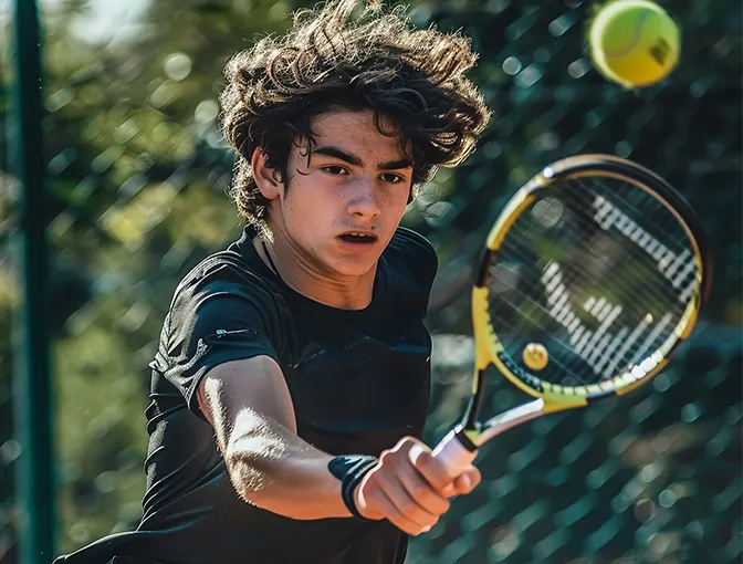 Étudiant pratiquant ses Aces du tennis à notre camp