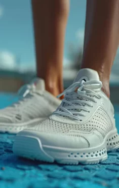 White sneakers on tennis court